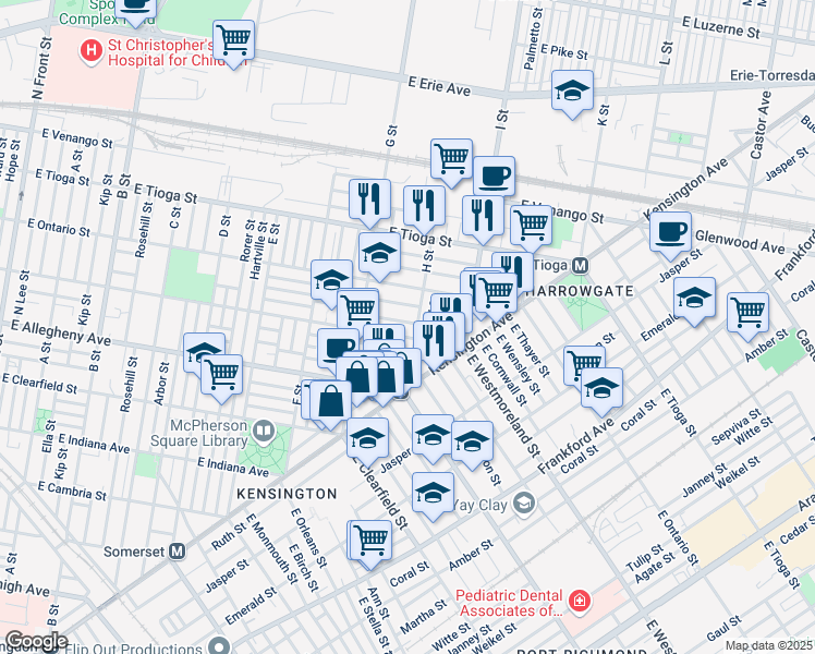 map of restaurants, bars, coffee shops, grocery stores, and more near 868 East Cornwall Street in Philadelphia