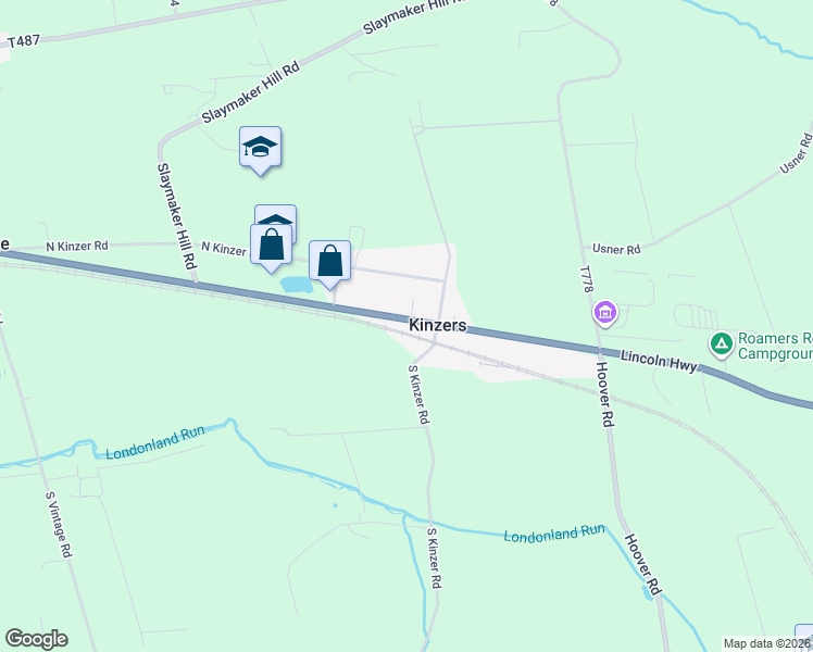 map of restaurants, bars, coffee shops, grocery stores, and more near 3571 Lincoln Highway East in Kinzers