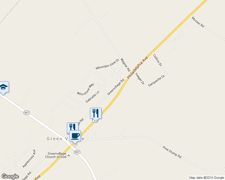 map of restaurants, bars, coffee shops, grocery stores, and more near 5881 Greenvillage Road in Chambersburg