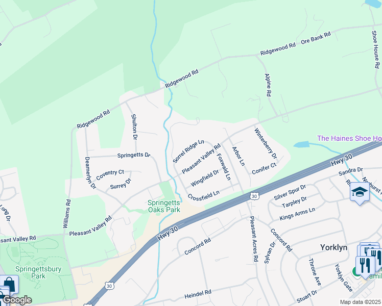 map of restaurants, bars, coffee shops, grocery stores, and more near 3687 Sorrel Ridge Lane in York