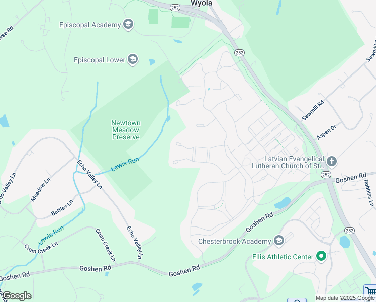 map of restaurants, bars, coffee shops, grocery stores, and more near 502 Twin Creek Lane in Newtown Square