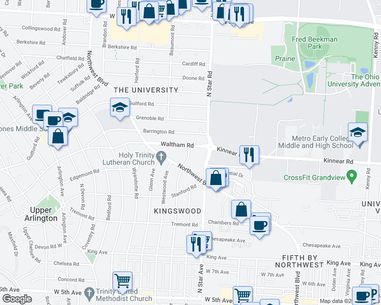 map of restaurants, bars, coffee shops, grocery stores, and more near 2000 Elmwood Avenue in Columbus