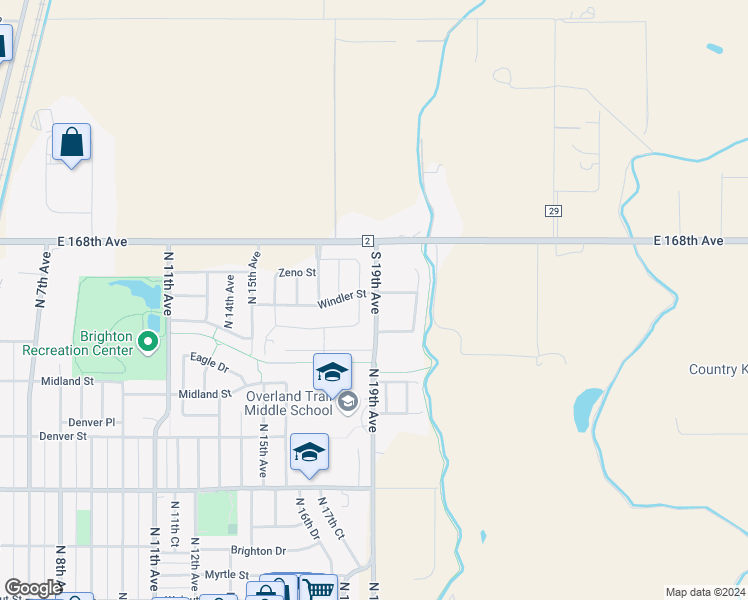 map of restaurants, bars, coffee shops, grocery stores, and more near 676 North 18th Place in Brighton