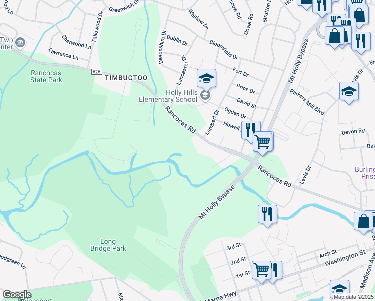 map of restaurants, bars, coffee shops, grocery stores, and more near 870 Rancocas Road in Mount Holly