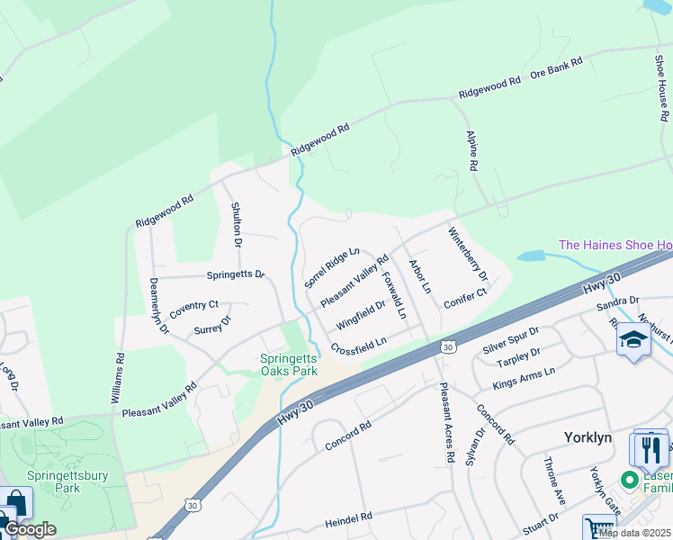 map of restaurants, bars, coffee shops, grocery stores, and more near 3687 Sorrel Ridge Lane in York
