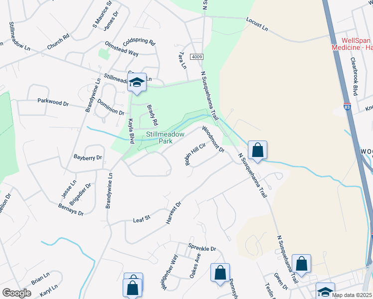 map of restaurants, bars, coffee shops, grocery stores, and more near 580 Robin Hill Circle in York