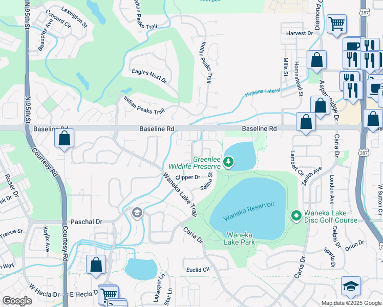 map of restaurants, bars, coffee shops, grocery stores, and more near 102 Rowena Place in Lafayette