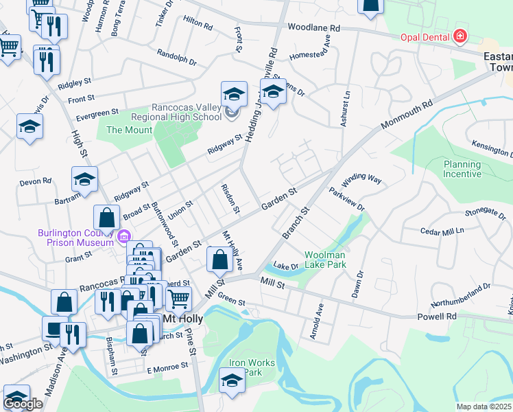 map of restaurants, bars, coffee shops, grocery stores, and more near 427 Garden Street in Mount Holly