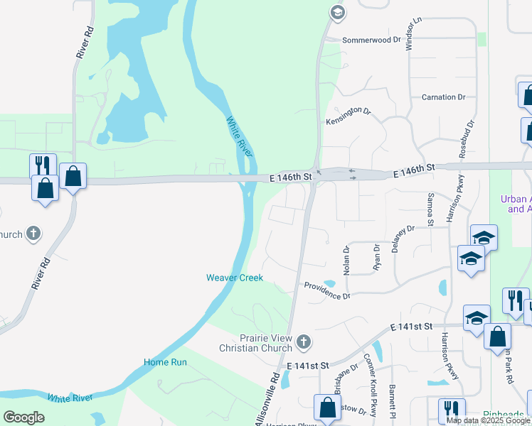 map of restaurants, bars, coffee shops, grocery stores, and more near 14480 Allisonville Road in Fishers