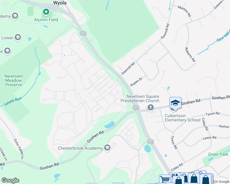 map of restaurants, bars, coffee shops, grocery stores, and more near 303 Orchard Lane in Newtown Square