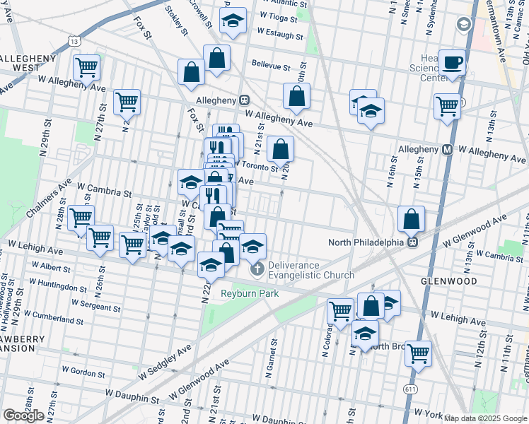 map of restaurants, bars, coffee shops, grocery stores, and more near 2930 North 20th Street in Philadelphia