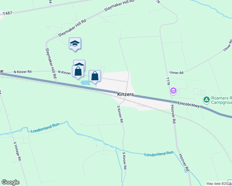 map of restaurants, bars, coffee shops, grocery stores, and more near 3571 Lincoln Highway East in Kinzers