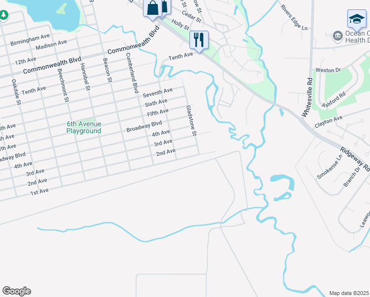 map of restaurants, bars, coffee shops, grocery stores, and more near 2116 2nd Avenue in Toms River