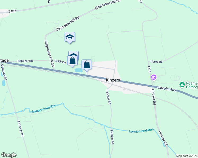 map of restaurants, bars, coffee shops, grocery stores, and more near 3570 Lincoln Highway in Kinzers