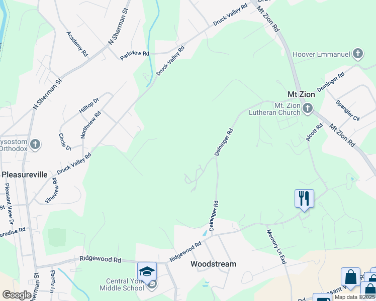map of restaurants, bars, coffee shops, grocery stores, and more near 2337 Deininger Rd in York