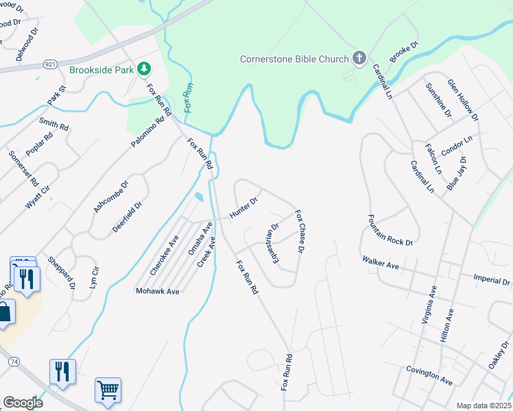 map of restaurants, bars, coffee shops, grocery stores, and more near 1564 Hunter Drive in Dover