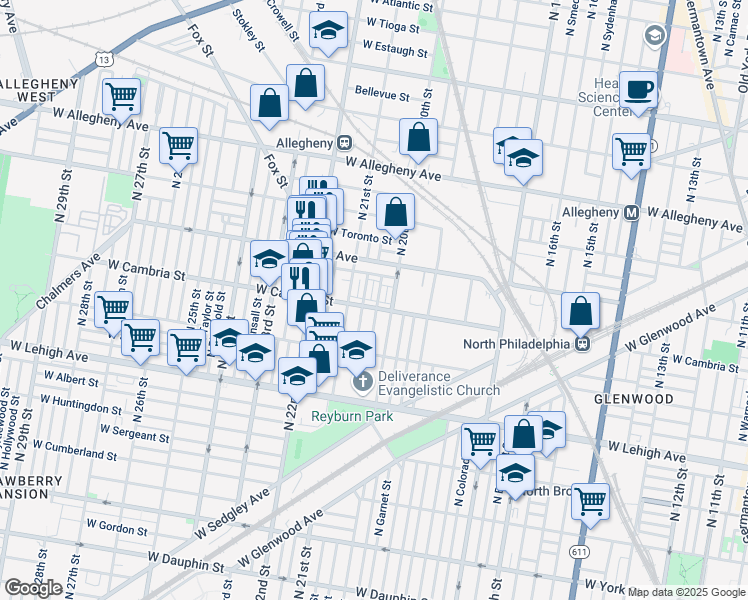 map of restaurants, bars, coffee shops, grocery stores, and more near 2930 North 20th Street in Philadelphia