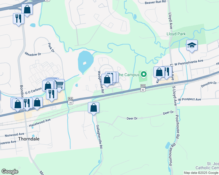 map of restaurants, bars, coffee shops, grocery stores, and more near 4319 Lincoln Highway East in Downingtown