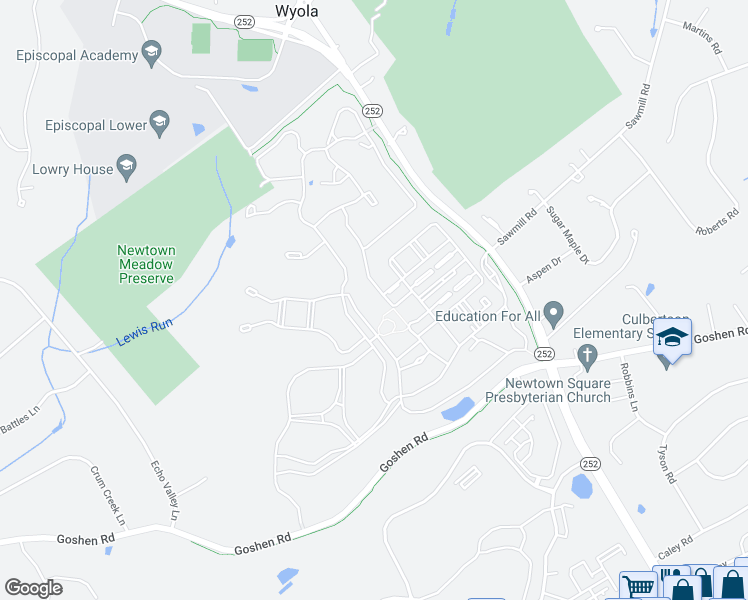 map of restaurants, bars, coffee shops, grocery stores, and more near 406 Park Hill Lane in Newtown Square