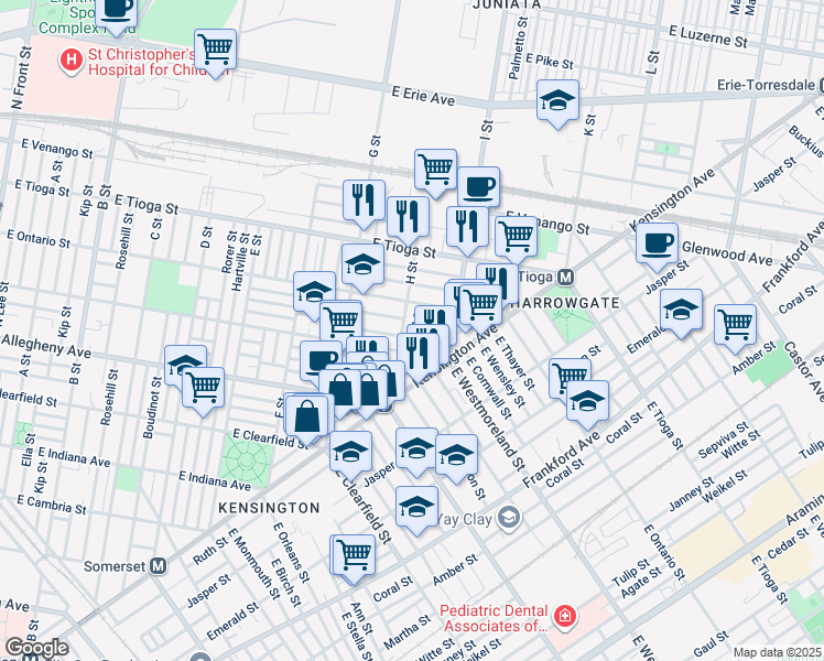 map of restaurants, bars, coffee shops, grocery stores, and more near 3330 Rand Street in Philadelphia