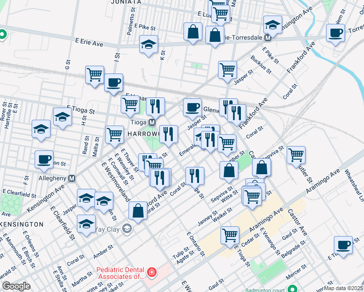 map of restaurants, bars, coffee shops, grocery stores, and more near 1923 East Atlantic Street in Philadelphia