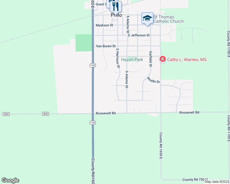 map of restaurants, bars, coffee shops, grocery stores, and more near 703 South Harrison Street in Philo