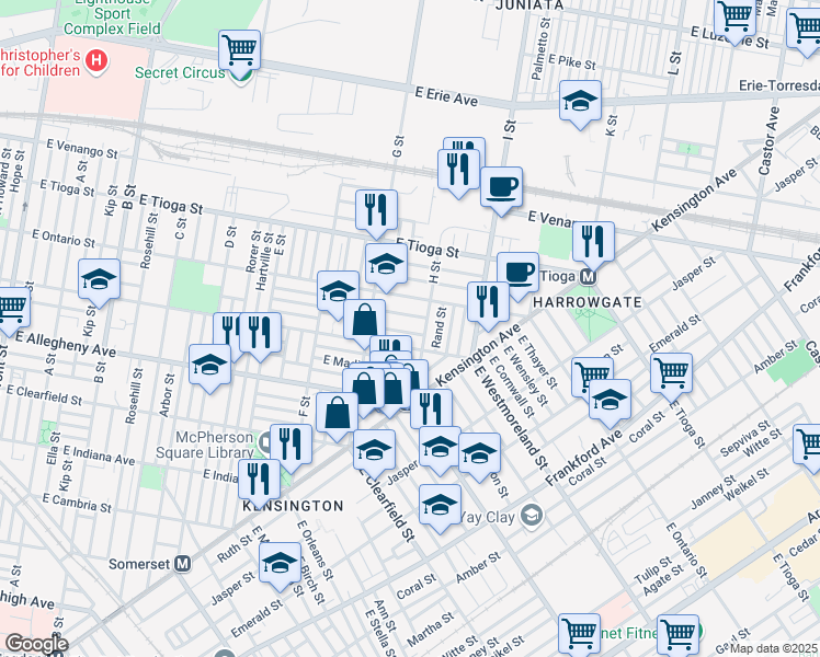 map of restaurants, bars, coffee shops, grocery stores, and more near 857 East Cornwall Street in Philadelphia