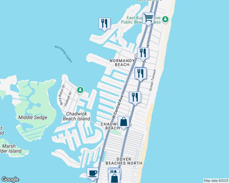 map of restaurants, bars, coffee shops, grocery stores, and more near 220 Hayes Court in Lavallette