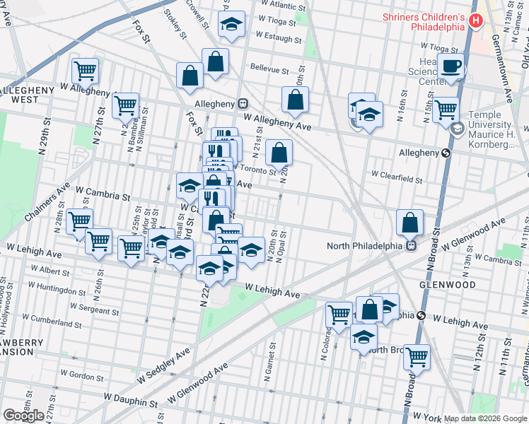 map of restaurants, bars, coffee shops, grocery stores, and more near 2930 North 20th Street in Philadelphia