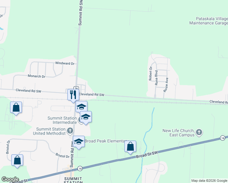map of restaurants, bars, coffee shops, grocery stores, and more near 13650 Cleveland Road Southwest in Pataskala