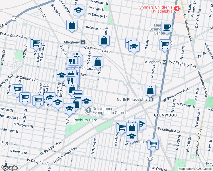 map of restaurants, bars, coffee shops, grocery stores, and more near 2924 North 19th Street in Philadelphia