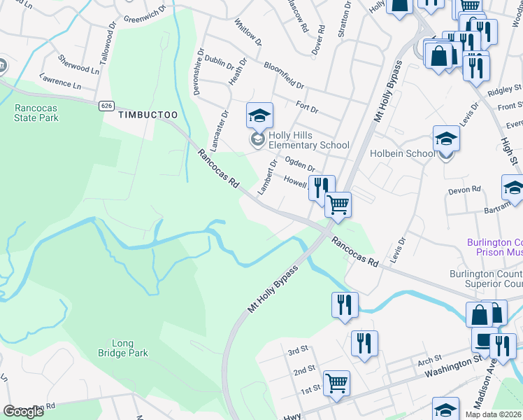 map of restaurants, bars, coffee shops, grocery stores, and more near 872 Rancocas Mount Holly Road in Westampton