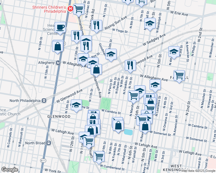 map of restaurants, bars, coffee shops, grocery stores, and more near 3061 North Hutchinson Street in Philadelphia