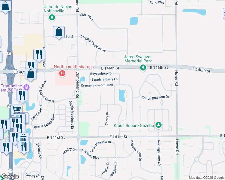 map of restaurants, bars, coffee shops, grocery stores, and more near 14470 Forsythia Lane in Fishers