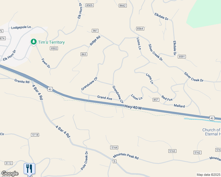 map of restaurants, bars, coffee shops, grocery stores, and more near 52 County Road in Granby