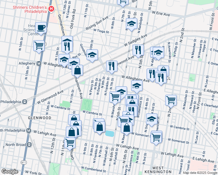 map of restaurants, bars, coffee shops, grocery stores, and more near 3114 North 7th Street in Philadelphia