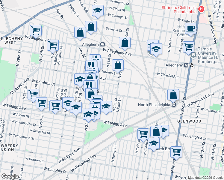 map of restaurants, bars, coffee shops, grocery stores, and more near 2930 North 20th Street in Philadelphia