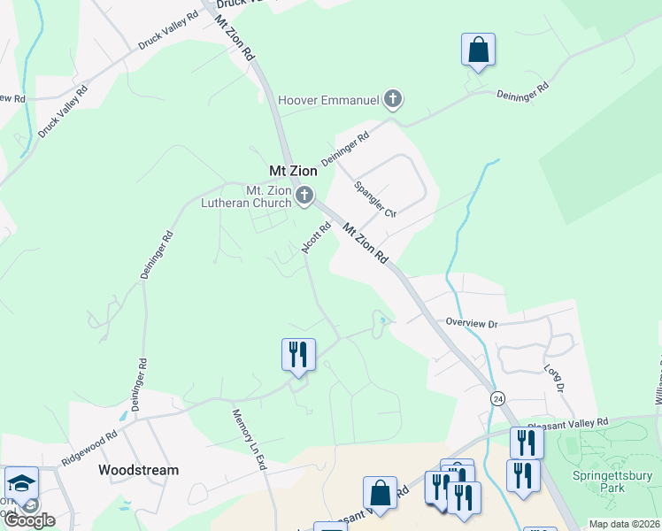 map of restaurants, bars, coffee shops, grocery stores, and more near 1979 Alcott Road in York