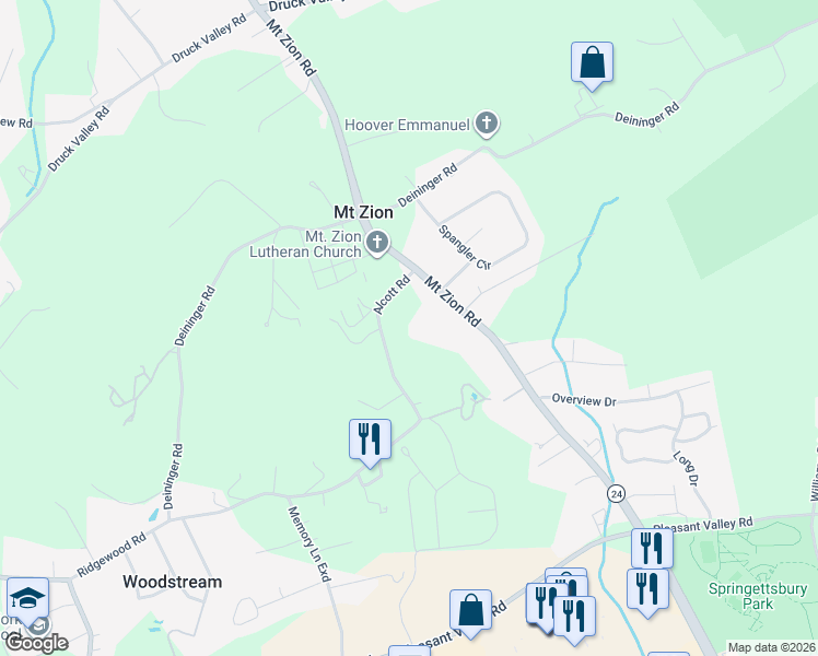 map of restaurants, bars, coffee shops, grocery stores, and more near 1979 Alcott Road in York