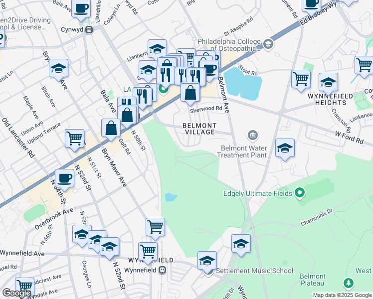 map of restaurants, bars, coffee shops, grocery stores, and more near 2603 Sorrento Road in Philadelphia