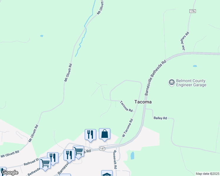 map of restaurants, bars, coffee shops, grocery stores, and more near 36368 Ridge Drive in Barnesville