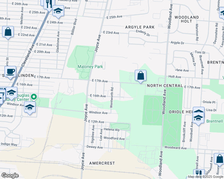 map of restaurants, bars, coffee shops, grocery stores, and more near 1558 Wentworth Road in Columbus
