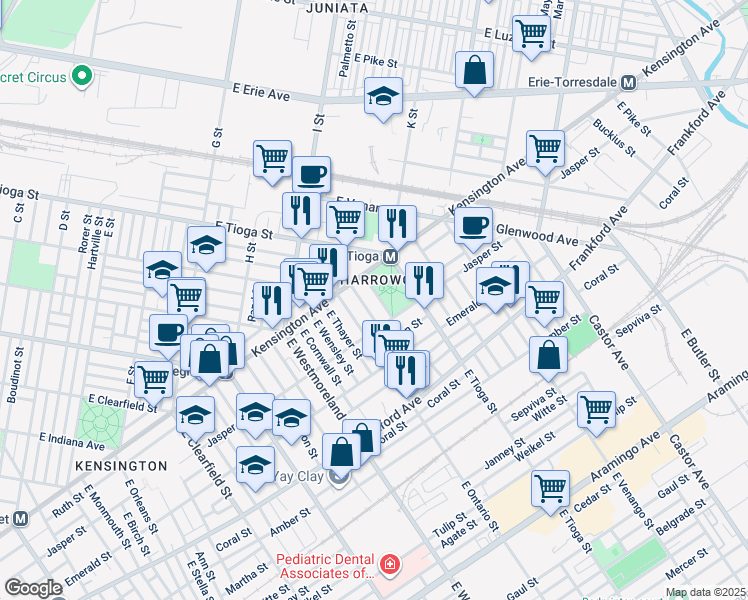map of restaurants, bars, coffee shops, grocery stores, and more near 1836 East Schiller Street in Philadelphia