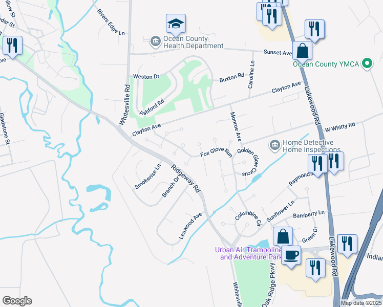 map of restaurants, bars, coffee shops, grocery stores, and more near 153 Fox Glove Run in Toms River