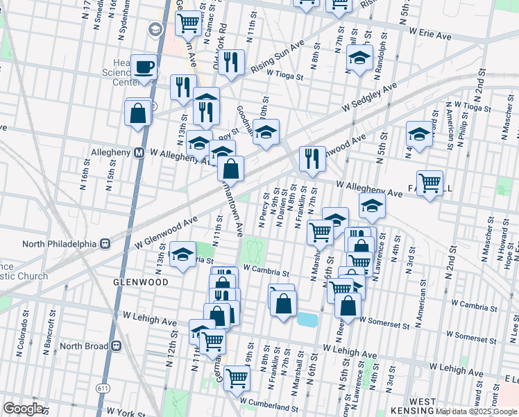 map of restaurants, bars, coffee shops, grocery stores, and more near 3065 North Hutchinson Street in Philadelphia