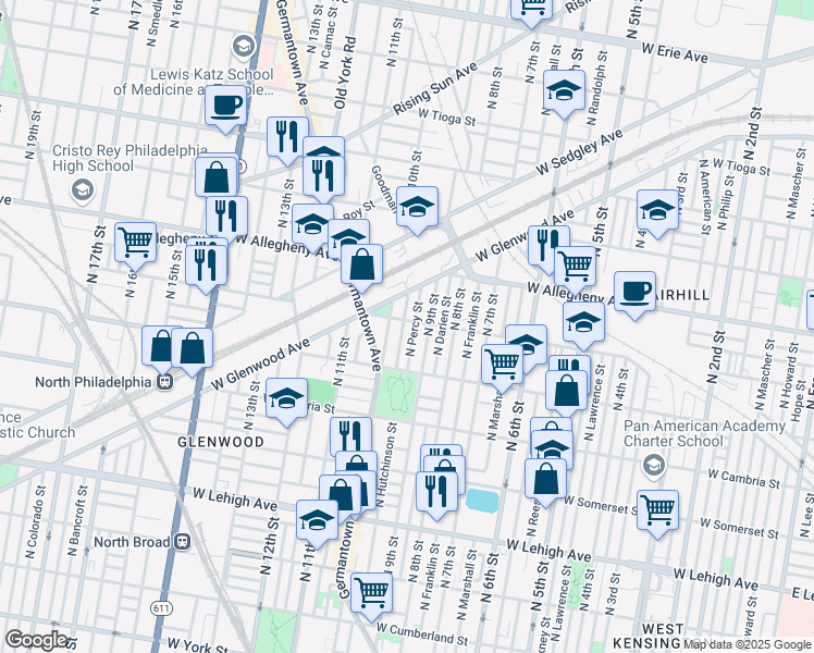 map of restaurants, bars, coffee shops, grocery stores, and more near 3065 North Hutchinson Street in Philadelphia