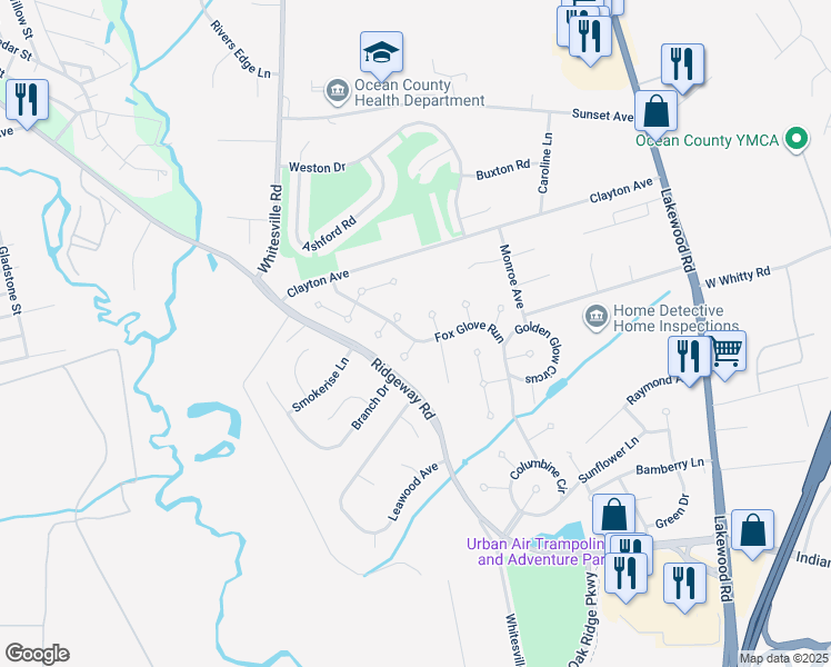 map of restaurants, bars, coffee shops, grocery stores, and more near 153 Fox Glove Run in Toms River