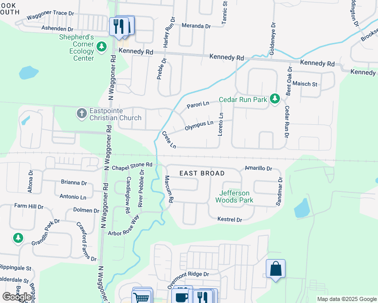 map of restaurants, bars, coffee shops, grocery stores, and more near 8245 Crete Lane in Blacklick