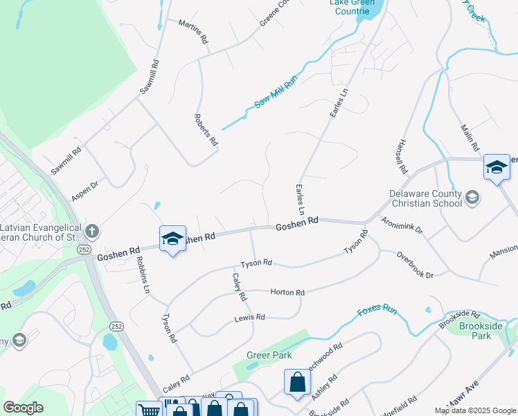 map of restaurants, bars, coffee shops, grocery stores, and more near 302 Oak Hill Lane in Newtown Square