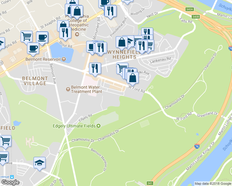 map of restaurants, bars, coffee shops, grocery stores, and more near 4034 Balwynne Park Road in Philadelphia